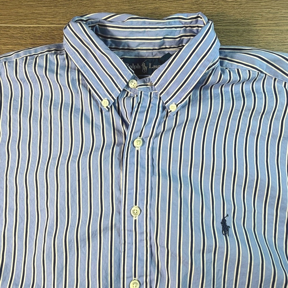 Ralph Lauren Men's Striped Blue Classic Fit Button Down Shirt 100% Cotton 18/XXL